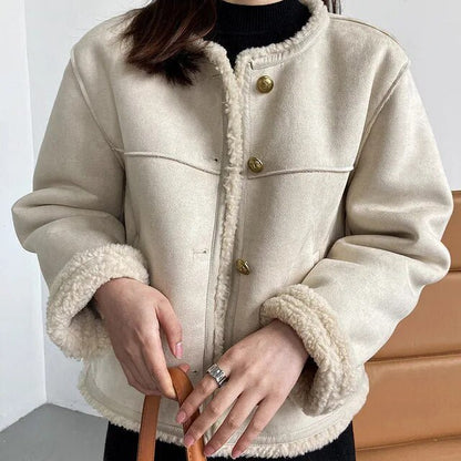 Faux Shearling Jacket with Buttons